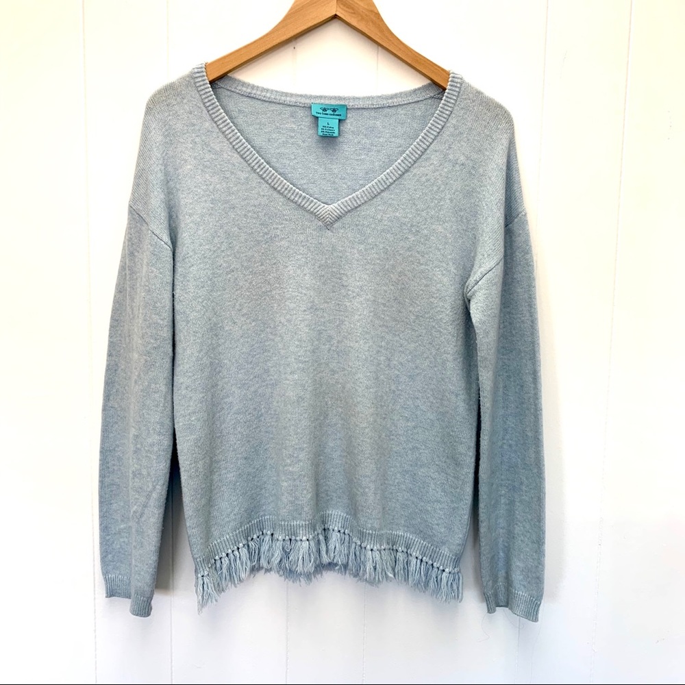Two bees cashmere V-neck fringe sweater L